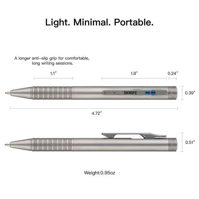 Alt view image 4 of 7 - B1 Ti Titanium Pen with 2-in-1 Clip, 2 pcs Refills | Bolt Action EDC Pen with Built-in Spinning Top for Smooth Writing and Everyday Carry (Titanium)