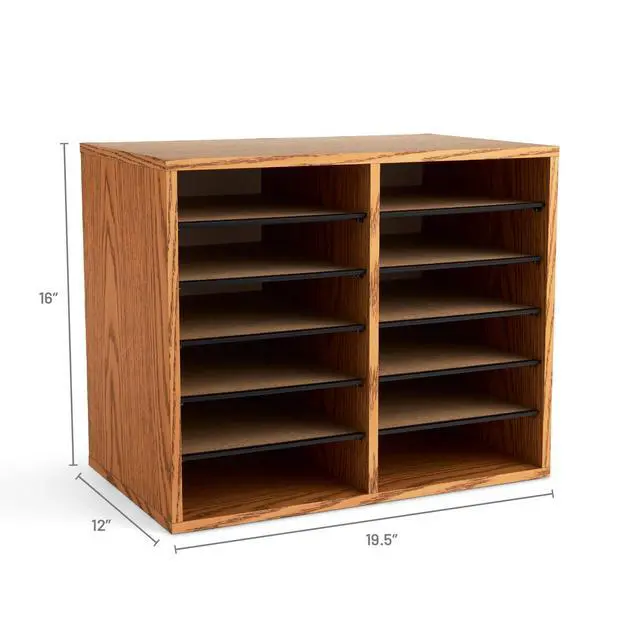 Alt view image 5 of 6 - 9420MO Adjustable Literature & Paper Organizer, 12 Compartment Mailbox Cubby, Great for Home, Office, Classroom Organization, Medium Oak Wood, Durable Construction, Removable Shelves