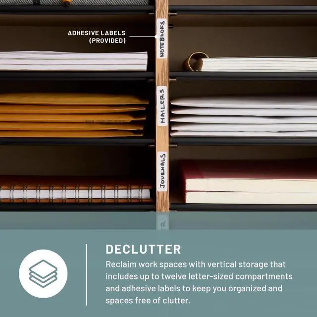 Alt view image 3 of 6 - 9420MO Adjustable Literature & Paper Organizer, 12 Compartment Mailbox Cubby, Great for Home, Office, Classroom Organization, Medium Oak Wood, Durable Construction, Removable Shelves