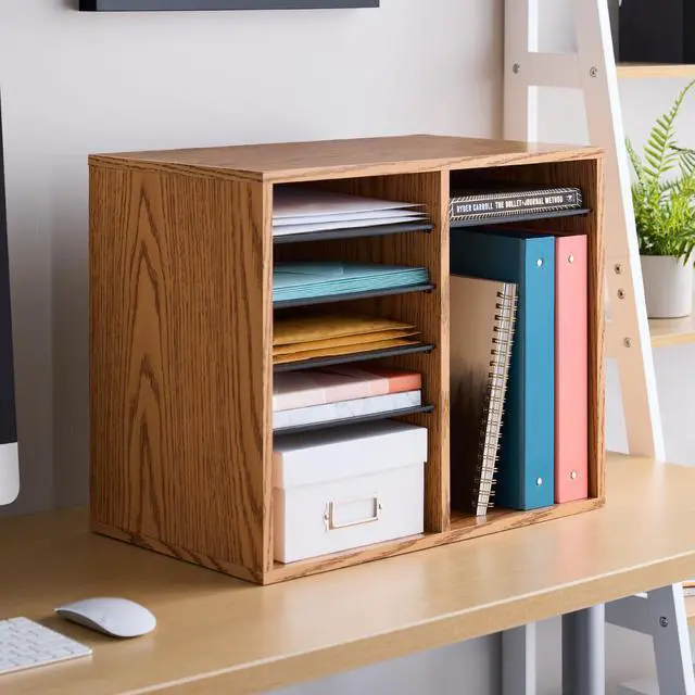 Alt view image 6 of 6 - 9420MO Adjustable Literature & Paper Organizer, 12 Compartment Mailbox Cubby, Great for Home, Office, Classroom Organization, Medium Oak Wood, Durable Construction, Removable Shelves