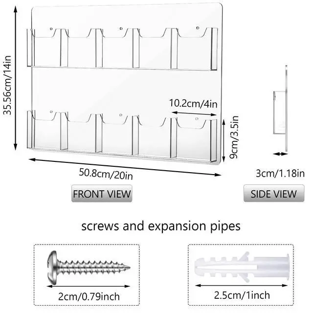 Alt view image 2 of 7 - 2 Pack Acrylic Brochure Pamphlet Holder Wall Mount Clear Brochure Display Holder Plastic Trifold Flyer Rack Literature Storage Rack for Offices Waiting Room (10 Pockets, 15 x 21 Inch)