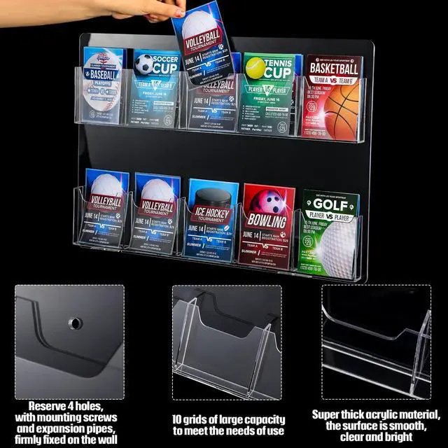 Alt view image 4 of 7 - 2 Pack Acrylic Brochure Pamphlet Holder Wall Mount Clear Brochure Display Holder Plastic Trifold Flyer Rack Literature Storage Rack for Offices Waiting Room (10 Pockets, 15 x 21 Inch)