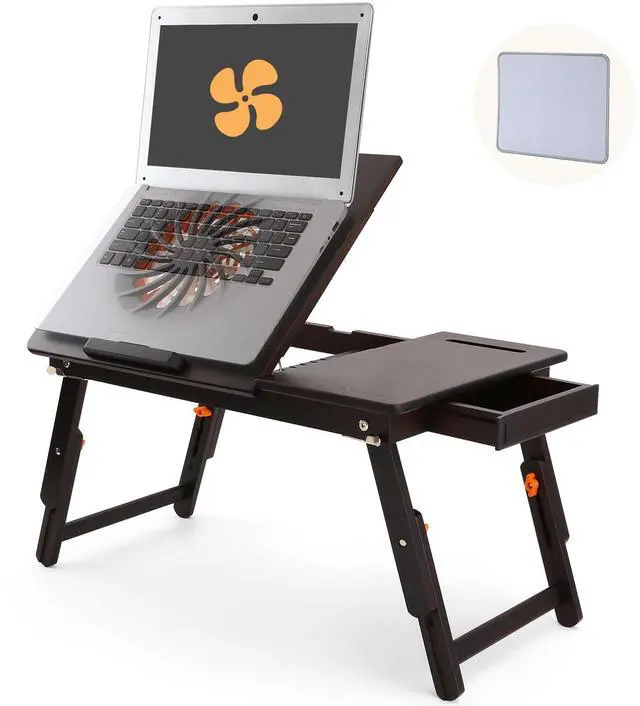 Main image of Laptop Desk for Bed with Fan 7 Angles & 4 Heights Adjustable Bamboo Laptop Table Foldable Lap Desk with Drawer and Phone Slot for Bed Floor Sofa, Black Walnut