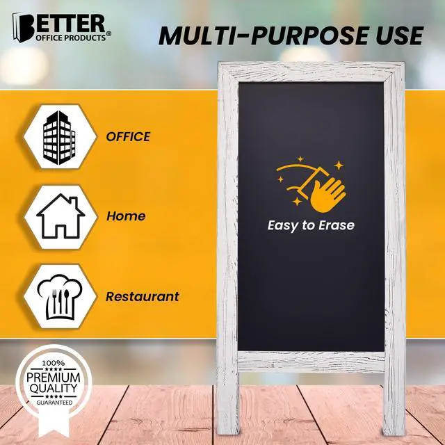 Alt view image 7 of 7 - Magnetic A-Frame Chalkboard Sign, Extra Large 20" x 40", Standing Chalkboard Easel, with Chalk Marker + Chalk & Eraser, Sandwich Board Outdoor Sidewalk Sign,(Whitewash)