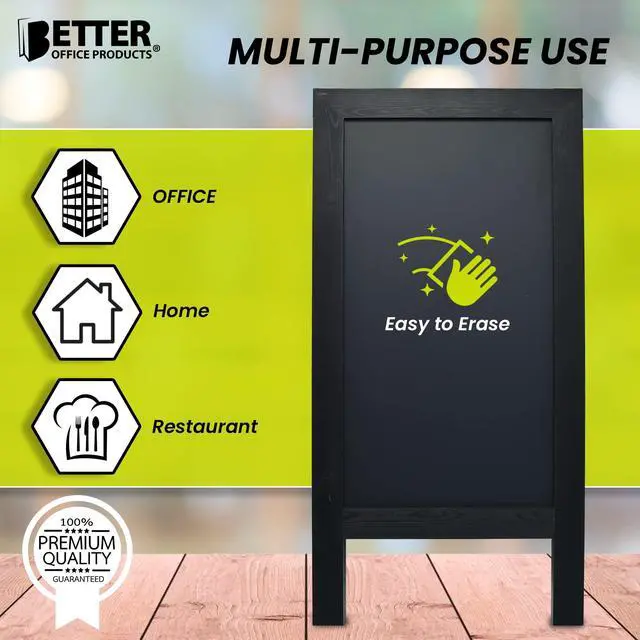Alt view image 7 of 7 - Magnetic A-Frame Chalkboard Sign, Extra Large 20" x 40", Standing Chalkboard Easel, with Chalk Marker + Chalk & Eraser, Sandwich Board Outdoor Sidewalk Sign,(Black)