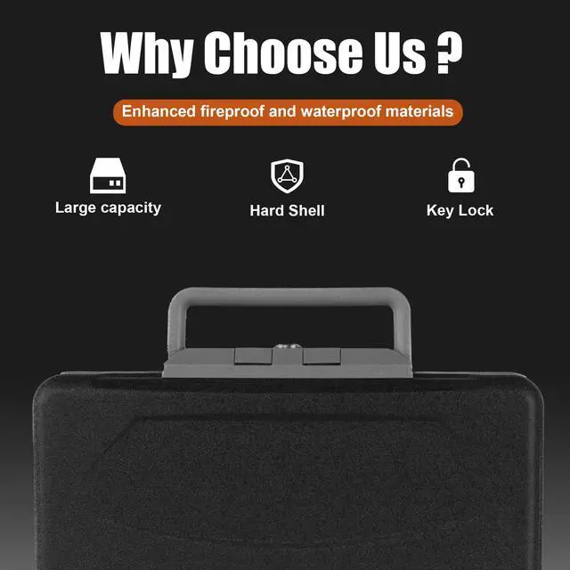 Alt view image 7 of 7 - Fireproof and Waterproof Safe, fire safe document box for Home, Portable Lock Box with Key Lock and Ergonomic Handle, 1 Hour at 1700°F, 72 Hours Waterproof