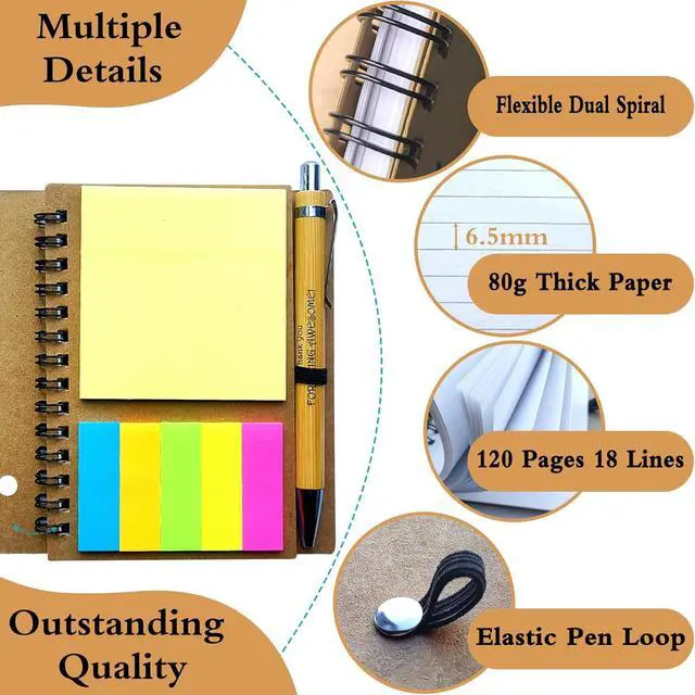 Alt view image 3 of 7 - 2026 Inspirational Spiral Notebook 50 Sets Portable Employee Appreciation Gifts Bulk Journals with Sticky Note Pen for Teachers Students Friends Colleagues Volunteer Nurse and Family Thank You Gifts