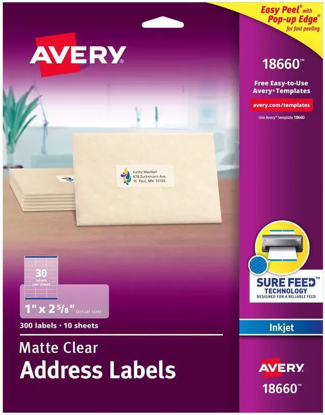 Main image of Matte Clear Address Labels, Sure Feed Technology, Inkjet, 1" x 2-5/8", 1500 Labels (5 Packs of 18660)