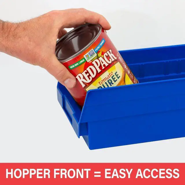Alt view image 5 of 7 - 30138 Heavy Duty Plastic Shelf Bins, 18"x 6.5"x 4", Blue, 12-Pk | Heavy Duty Nesting Storage Bins for Garage, Closet, Refrigerator, Kitchen, Cabinet, Drawer Organization, Pantry Organization