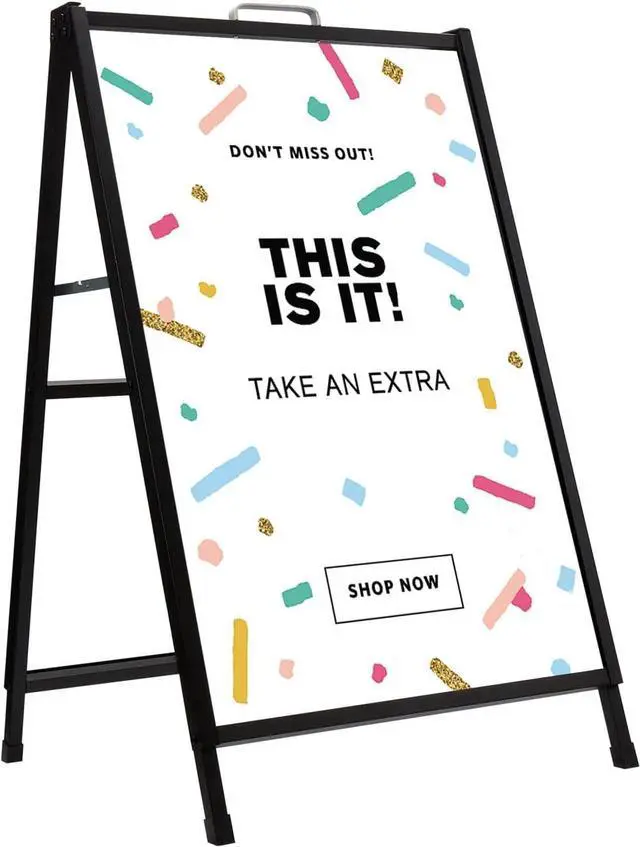 Main image of Heavy Duty Slide-in Folding A-Frame Sidewalk Sign 24x36 Inch Black Coated Steel Metal Double-Sided,Only Frame,No poster board 2pack