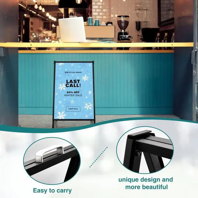 Alt view image 3 of 5 - Heavy Duty Slide-in Folding A-Frame Sidewalk Sign 24x36 Inch Black Coated Steel Metal Double-Sided,Only Frame,No poster board 2pack