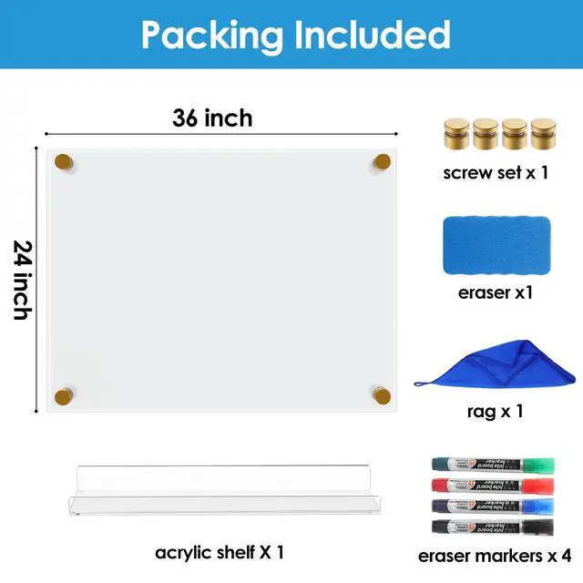 Alt view image 4 of 7 - Large Acrylic Dry Erase Board for Wall, 36" x 24"