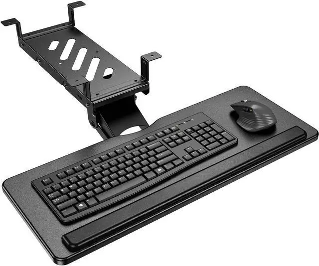Main image of Keyboard Tray Under Desk, Adjustable Ergonomic Keyboard & Mouse Tray, Flat Bottom Or Cross Beam Installation, Smooth Sliding Keyboard Holder for Typing in Home Office, Easy Setup, 25W x 9.84D