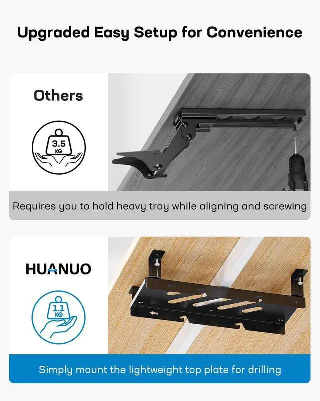 Alt view image 6 of 7 - Keyboard Tray Under Desk, Adjustable Ergonomic Keyboard & Mouse Tray, Flat Bottom Or Cross Beam Installation, Smooth Sliding Keyboard Holder for Typing in Home Office, Easy Setup, 25W x 9.84D