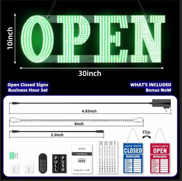 Alt view image 5 of 7 - 30"x10" Large LED Open Sign for Business - Unique Design super Bright Open Signs With chain - High Visibility for Stores, Bar, Hotel, Retail Shops,Window, Salon, Restaurant, Office (Green, 30*10inch)