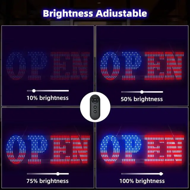 Alt view image 3 of 7 - LED Open Signs for Business, 30" x 10" Large super Bright LED open Sign, Dimmable US Flag Design Storefront Display, 12 Modes Flashing for Shop Bar Cafes Window (High Brightness)
