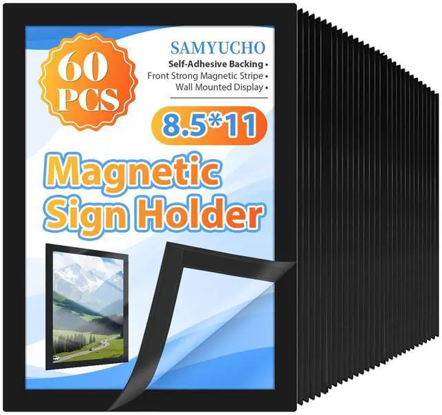 Main image of Magnetic Sign Holder 8.5 x 11, 60 PCS Self Adhesive Magnetic Frame | Strong Self-Adhesive Backing, Effective Paper Protection, Clear Display Effect, Easily Replacement for Document Poster Notice
