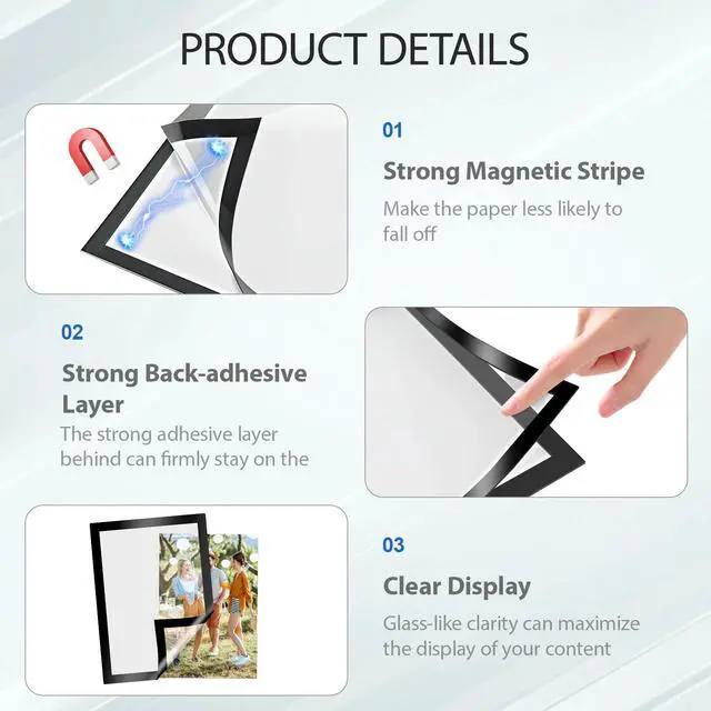 Alt view image 4 of 7 - Magnetic Sign Holder 8.5 x 11, 60 PCS Self Adhesive Magnetic Frame | Strong Self-Adhesive Backing, Effective Paper Protection, Clear Display Effect, Easily Replacement for Document Poster Notice