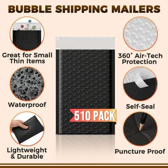 Alt view image 3 of 7 - 510-Pack Bubble Mailer 4'' x 8'' - Self-Sealing Waterproof Small Mailing Envelopes Padded Lightweight Shipping Bags for Accessories, Small Parts, Jewelry, Trading Cards, Compact Items 4x7 Usable Space