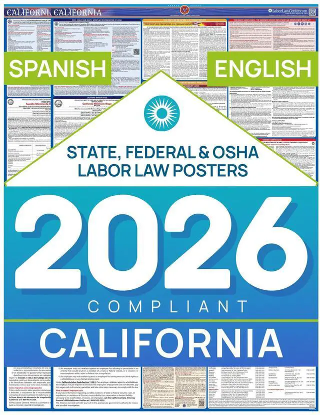 Main image of Labor Law Posters California 2026 English, Spanish, State Federal Notices | State Federal Workplace Notices With OSHA, EEOC, FMLA, Minimum Wage, HR Office, Worksite, Employee Posting Details