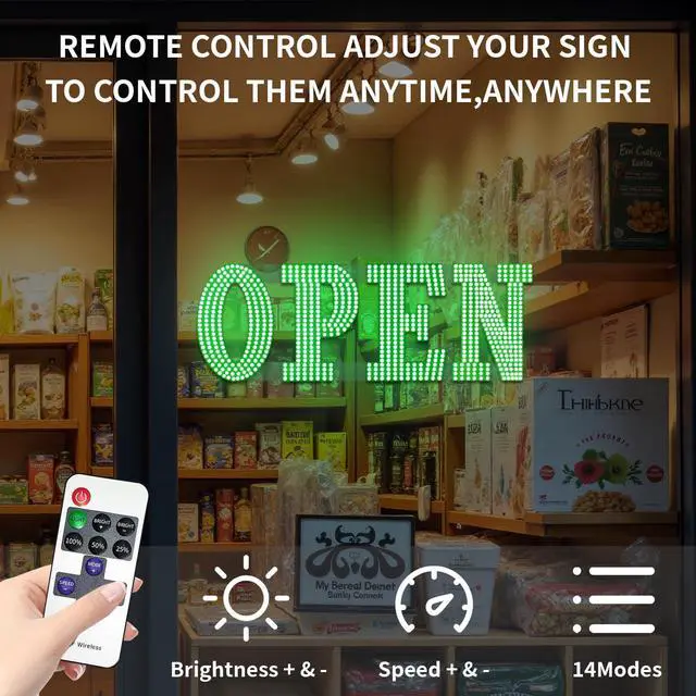 Alt view image 2 of 7 - 30"x10" Large LED Open Sign for Business - Unique Design super Bright Open Signs With chain - High Visibility for Stores, Bar, Hotel, Retail Shops,Window, Salon, Restaurant, Office (Green, 30*10inch)