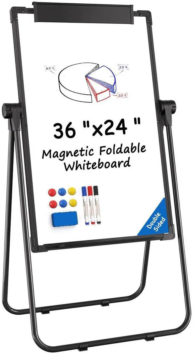 Main image of Easel Whiteboard with Stand, 36" x 24" Double-Sided Dry Erase Board | Large Whiteboard Flip Chart, Height Adjustable,Foldable, Portable for Home Office Classroom Teaching Aluminium Alloy Frame