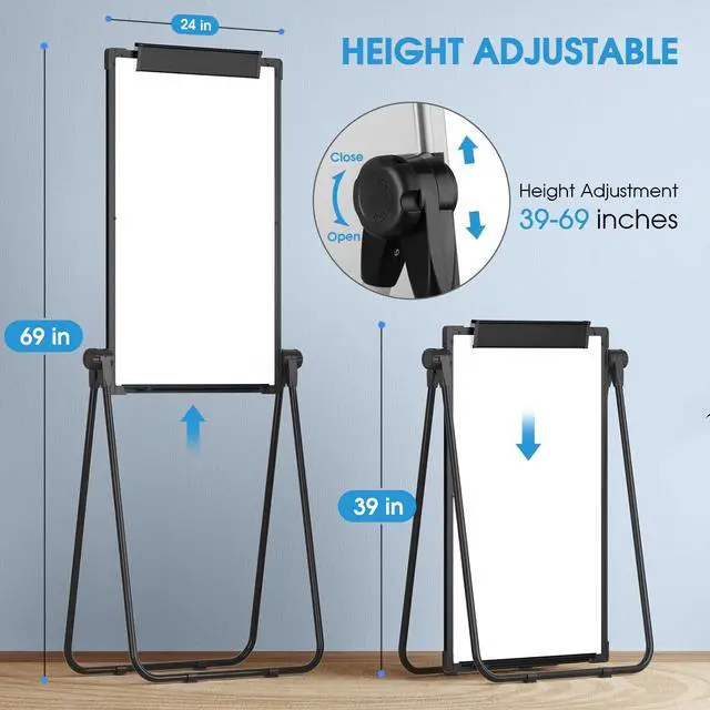 Alt view image 5 of 7 - Easel Whiteboard with Stand, 36" x 24" Double-Sided Dry Erase Board | Large Whiteboard Flip Chart, Height Adjustable,Foldable, Portable for Home Office Classroom Teaching Aluminium Alloy Frame