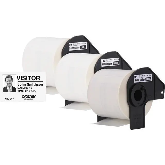 Alt view image 3 of 6 - Genuine DK-12343PK Die-Cut Name Badge Paper Labels, 2.3 in x 3.4 in (60 mm x 86 mm) Adhesive Name Badge White Paper Labels, 260 Labels per Roll, (3) Rolls per Box