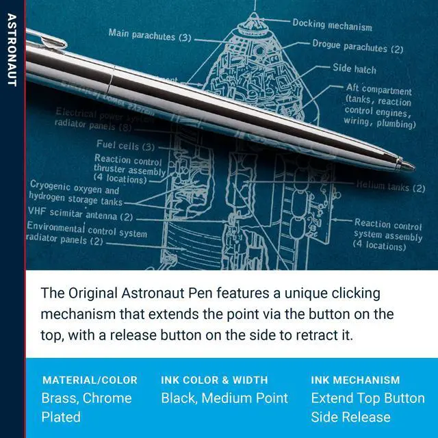 Alt view image 3 of 7 - Space Pen Chrome Original Astronaut Pen, Gift Box | Pressurized Ballpoint Pen Writes Upside Down and in Extreme Temperatures, Black Ink, Medium Point, Pocket Clip, Made in USA