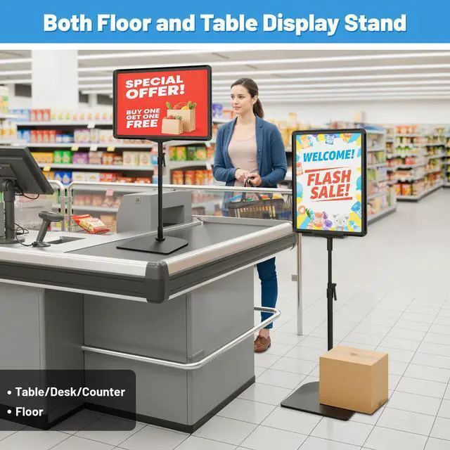 Alt view image 2 of 7 - 6Pack Sign Stand for Display 8.5 x 11, Adjustable Poster Stand for Table Top & Floor, Floor Standing Sign Holder, Signage Stands for Business, Tradeshow, Store, Farm Display Stands