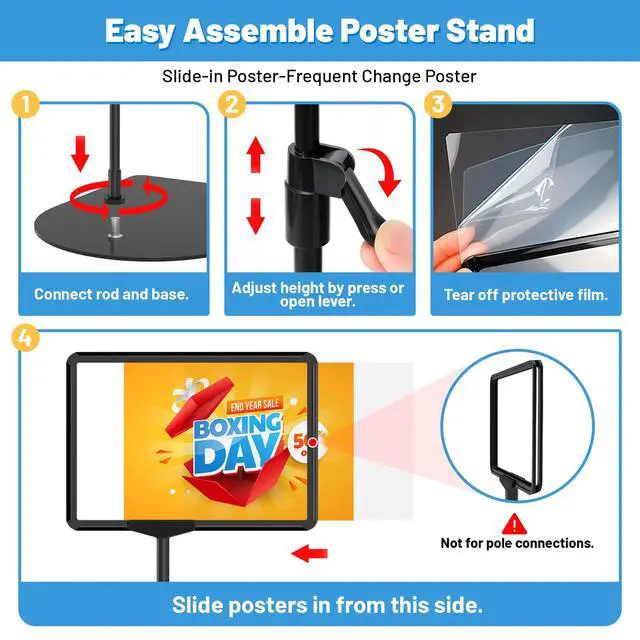Alt view image 5 of 7 - 6Pack Sign Stand for Display 8.5 x 11, Adjustable Poster Stand for Table Top & Floor, Floor Standing Sign Holder, Signage Stands for Business, Tradeshow, Store, Farm Display Stands