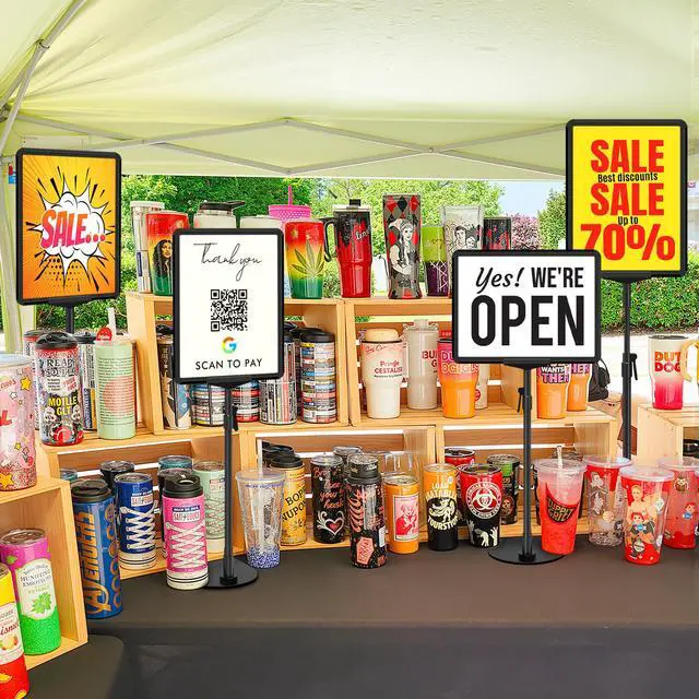 Alt view image 6 of 7 - 6Pack Sign Stand for Display 8.5 x 11, Adjustable Poster Stand for Table Top & Floor, Floor Standing Sign Holder, Signage Stands for Business, Tradeshow, Store, Farm Display Stands