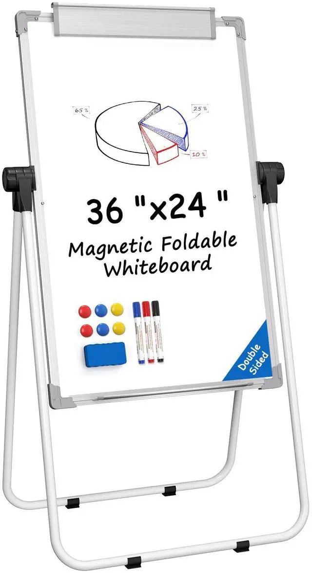 Main image of Easel Whiteboard with Stand, 36" x 24" Double-Sided Dry Erase Board | Flip Chart, Height Adjustable,Foldable, Portable Whiteboard with Markers for Home Office Classroom Teaching