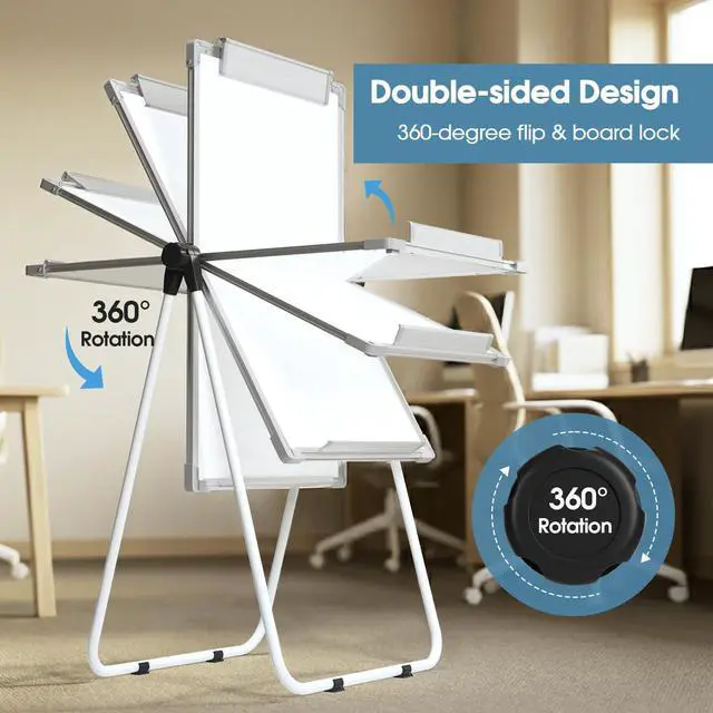Alt view image 5 of 7 - Easel Whiteboard with Stand, 36" x 24" Double-Sided Dry Erase Board | Flip Chart, Height Adjustable,Foldable, Portable Whiteboard with Markers for Home Office Classroom Teaching
