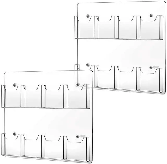 Main image of 2 Pack Acrylic Brochure Pamphlet Holder Wall Mount Clear Brochure Display Holder Plastic Trifold Flyer Rack Literature Storage Rack for Offices Waiting Room (8 Pockets, 15 x 17 Inch)