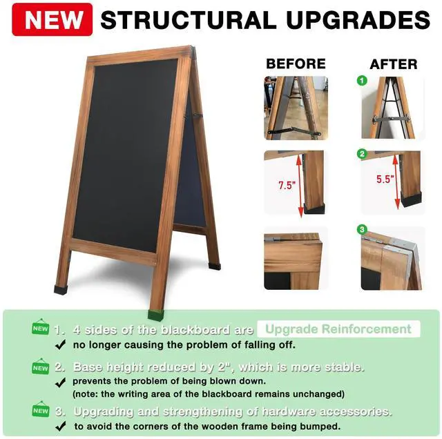 Alt view image 3 of 7 - Magnetic A-Frame Chalkboard Easel Sign - Large 40" x 20" Rustic Sandwich Chalk Board Signs Outdoor Double Sided Sidewalk Pizarra for Business, Wedding, Menu