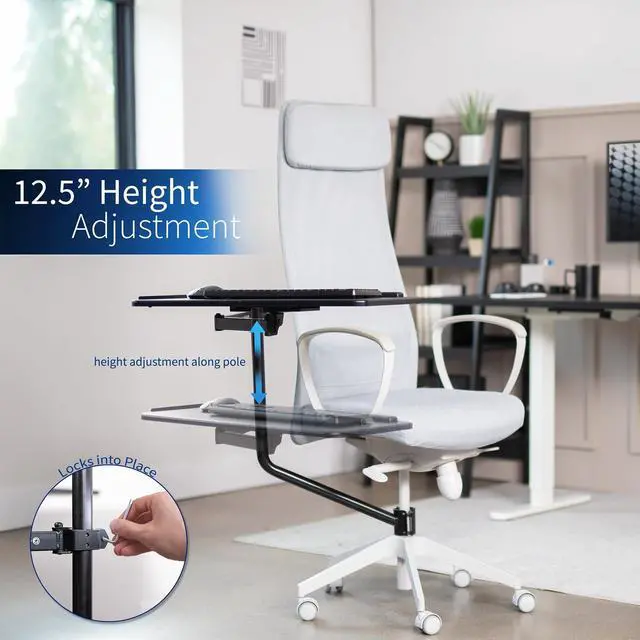 Alt view image 4 of 7 - Office Chair Mounted 26 x 12 Inch Keyboard and Mouse Tray, Ergonomic Tilt, Full Motion 360 Degree Rotation, Black, MOUNT-KB08C