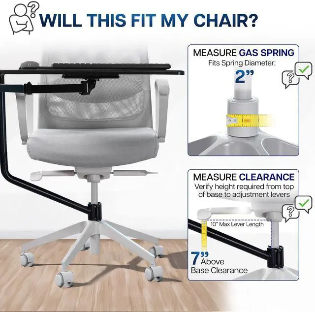 Alt view image 5 of 7 - Office Chair Mounted 26 x 12 Inch Keyboard and Mouse Tray, Ergonomic Tilt, Full Motion 360 Degree Rotation, Black, MOUNT-KB08C