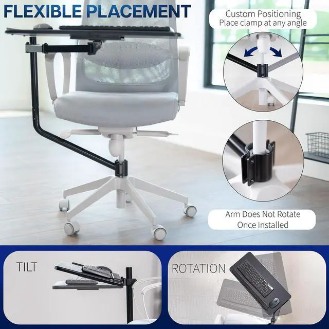 Alt view image 6 of 7 - Office Chair Mounted 26 x 12 Inch Keyboard and Mouse Tray, Ergonomic Tilt, Full Motion 360 Degree Rotation, Black, MOUNT-KB08C