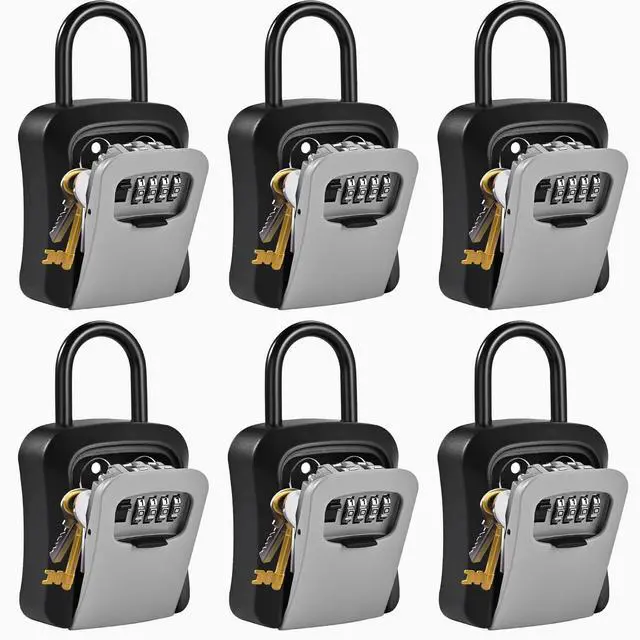 Main image of 6 PCS L Large Key Lock Box, 4.5x3.7x1.5 Waterproof Kirsite Combination Lockbox for Keys Outdoor, Portable Key Lock Box Wall Mount with Code (L Size, Gray)