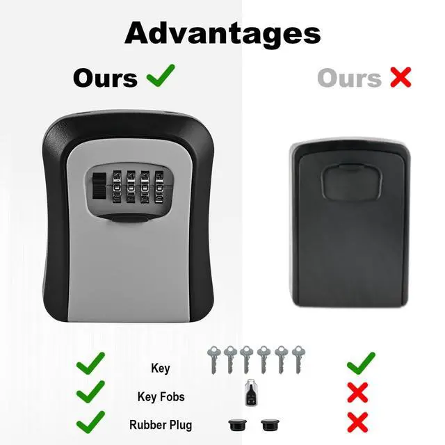 Alt view image 2 of 7 - 6 PCS L Large Key Lock Box, 4.5x3.7x1.5 Waterproof Kirsite Combination Lockbox for Keys Outdoor, Portable Key Lock Box Wall Mount with Code (L Size, Gray)