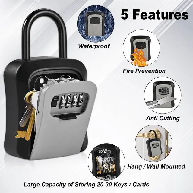 Alt view image 3 of 7 - 6 PCS L Large Key Lock Box, 4.5x3.7x1.5 Waterproof Kirsite Combination Lockbox for Keys Outdoor, Portable Key Lock Box Wall Mount with Code (L Size, Gray)