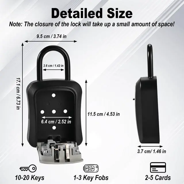 Alt view image 4 of 7 - 6 PCS L Large Key Lock Box, 4.5x3.7x1.5 Waterproof Kirsite Combination Lockbox for Keys Outdoor, Portable Key Lock Box Wall Mount with Code (L Size, Gray)