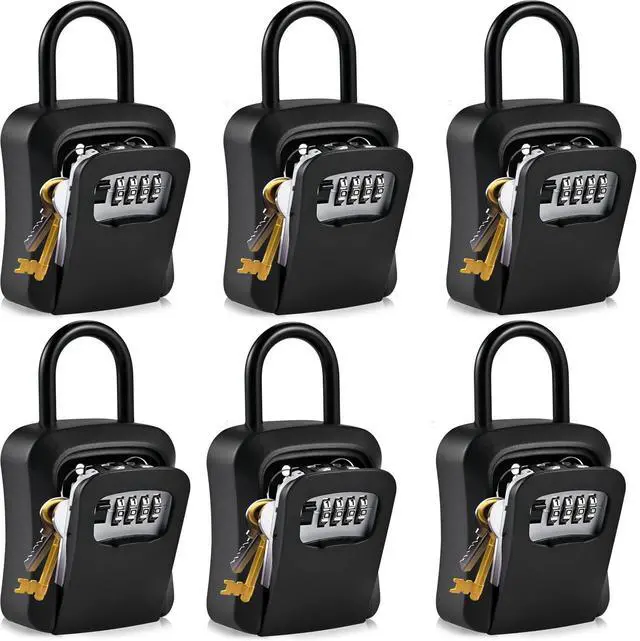Main image of 6 PCS L Large Key Lock Box, 4.5x3.7x1.5 Waterproof Kirsite Combination Lockbox for Keys Outdoor, Portable Key Lock Box Wall Mount with Code (L Size, Black)