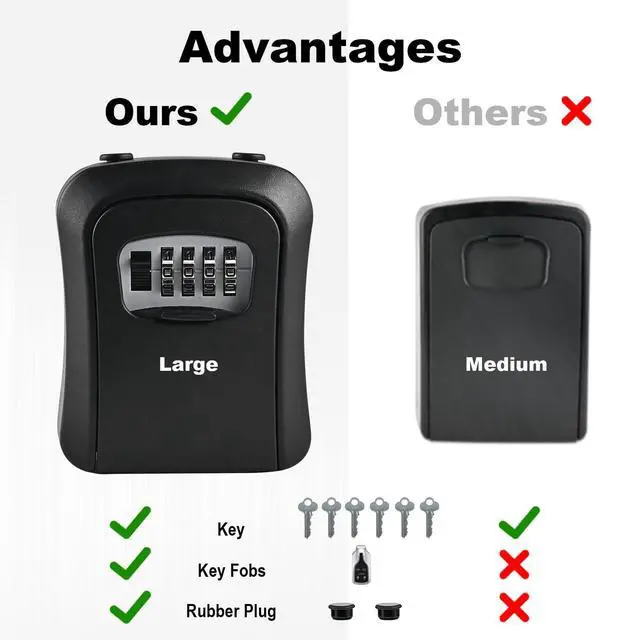 Alt view image 2 of 7 - 6 PCS L Large Key Lock Box, 4.5x3.7x1.5 Waterproof Kirsite Combination Lockbox for Keys Outdoor, Portable Key Lock Box Wall Mount with Code (L Size, Black)