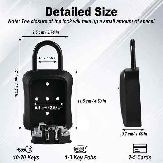 Alt view image 4 of 7 - 6 PCS L Large Key Lock Box, 4.5x3.7x1.5 Waterproof Kirsite Combination Lockbox for Keys Outdoor, Portable Key Lock Box Wall Mount with Code (L Size, Black)