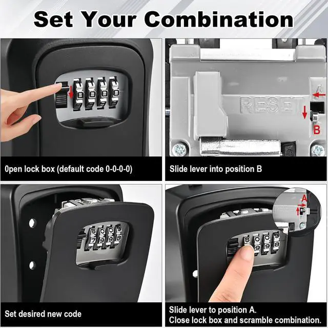 Alt view image 6 of 7 - 6 PCS L Large Key Lock Box, 4.5x3.7x1.5 Waterproof Kirsite Combination Lockbox for Keys Outdoor, Portable Key Lock Box Wall Mount with Code (L Size, Black)