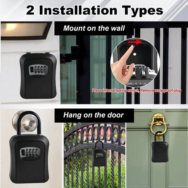 Alt view image 5 of 7 - 6 PCS L Large Key Lock Box, 4.5x3.7x1.5 Waterproof Kirsite Combination Lockbox for Keys Outdoor, Portable Key Lock Box Wall Mount with Code (L Size, Black)