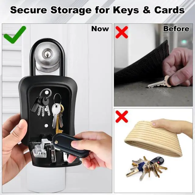 Alt view image 7 of 7 - 6 PCS L Large Key Lock Box, 4.5x3.7x1.5 Waterproof Kirsite Combination Lockbox for Keys Outdoor, Portable Key Lock Box Wall Mount with Code (L Size, Black)