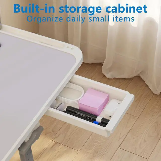Alt view image 6 of 7 - Adjustable Lap Desk,Large Smooth Easy-Clean Wood Grain Desktop,Foldable Laptop Bed Tray Table with Storage Drawer,Portable Laptop Stand Fits 17" Laptop for Bed Couch Floor (Light Gray)